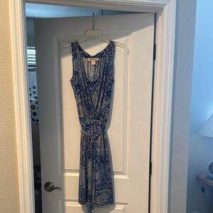 Blue Patterned Sleeveless TieDress